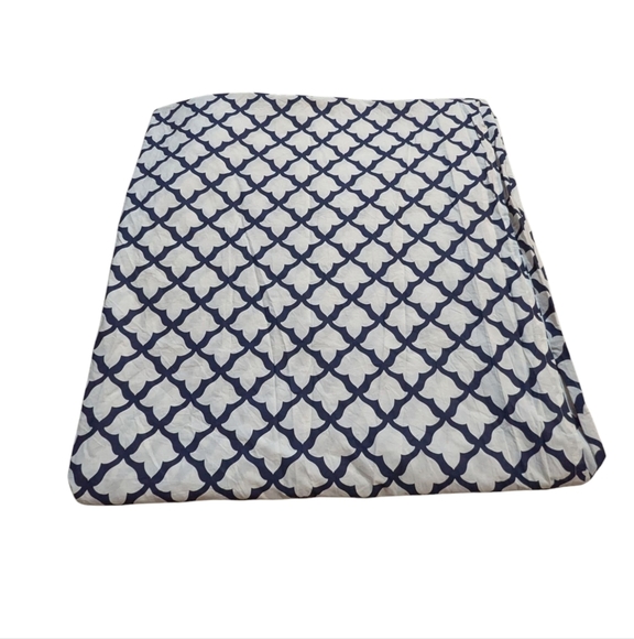 Pottery Barn King Flat Sheet Organic Cotton Navy White Patterned Trellis Preppy - Picture 1 of 4